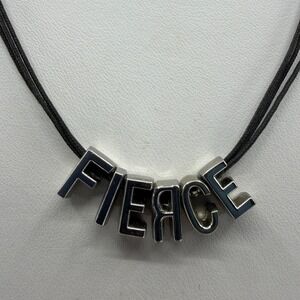 Fierce Letter Pendant Necklace Silver Tone Cord Chain Statement Jewelry Gift 90s